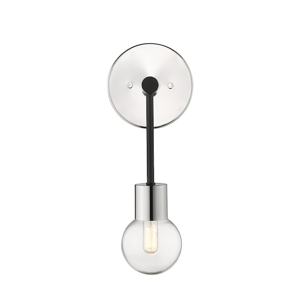 Neutra 1 Light Wall Sconce, Matte Black + Polished Nickel & Clear